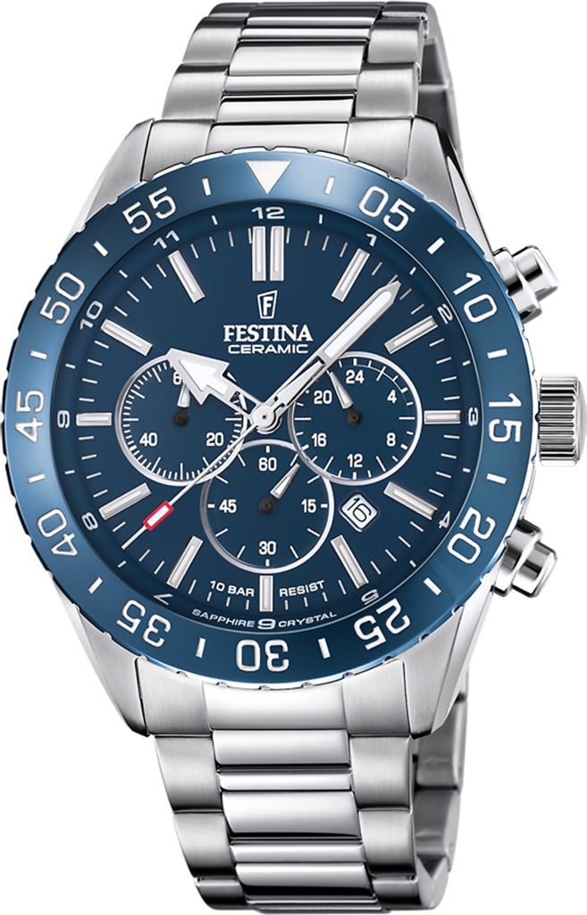 Наручные часы мужские Festina F20575/2 Ceramic со стальным корпусом/сапфировым стеклом WR 100 м и синим циферблатом