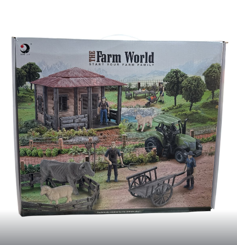 Ферма 2020-5 будиночок трактор інерція гумові шини фігурка фермера 3 тварини огорожа інструменти овочі посуд та меблі в коробці Ферма 2020-5 будиночок трактор інерція гумові шини фігурка фермера 3 тварини огорожа інструменти овочі посуд та меблі в коробці
