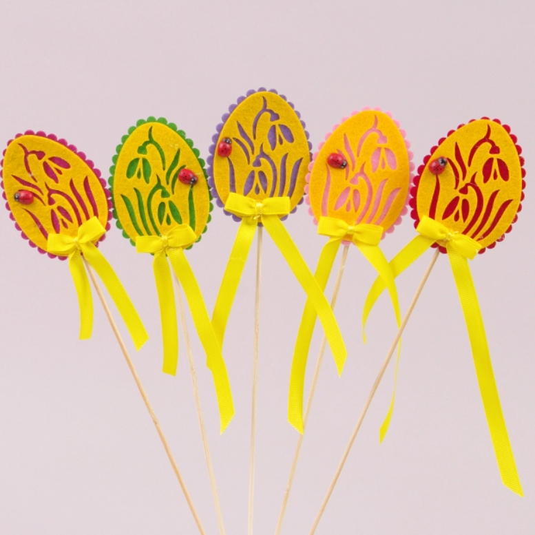 Пасхальная декорация из фетра на пике Писанка микс 5 шт. (22466) Пасхальная декорация из фетра на пике Писанка микс 5 шт. (22466)