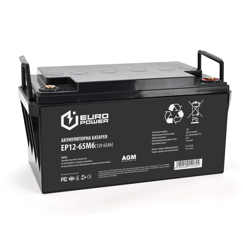 Аккумуляторная батарея AGM Europower ep1265m6 12v 65ah 348x168x178 мм Черный (YUT_V10261)