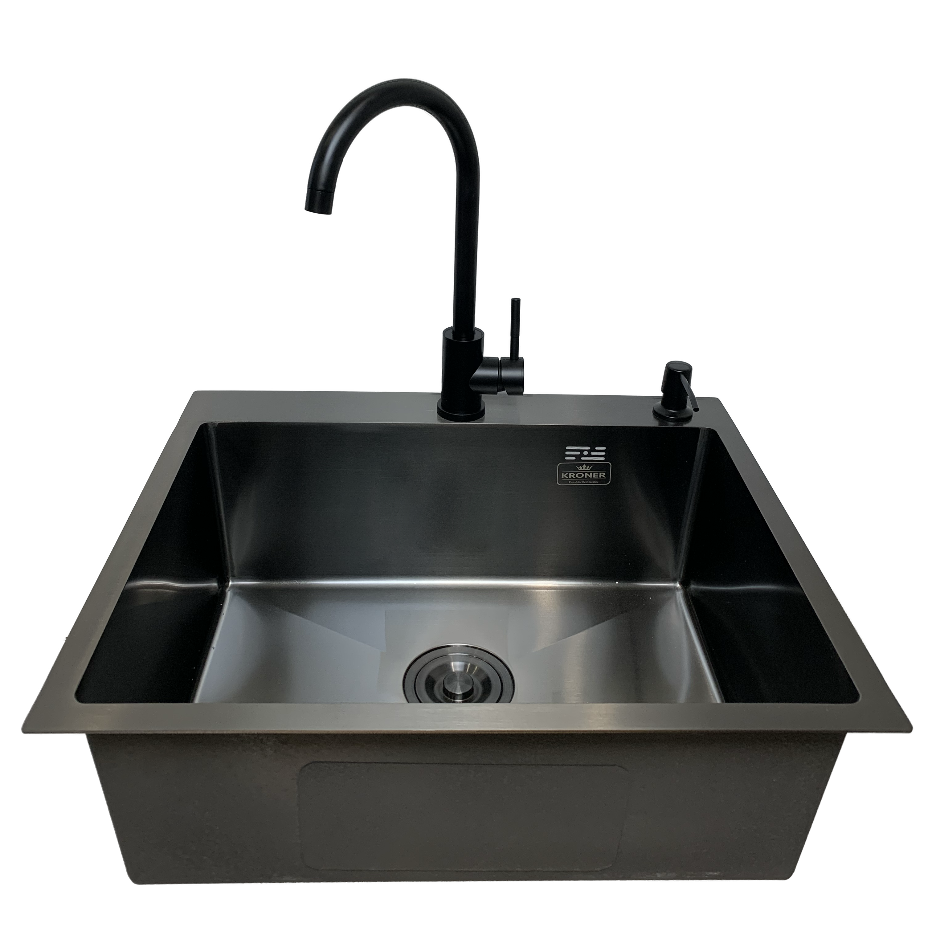 Набор мойка кухонная Kroner 60x50 см PVD смеситель/дозатор/корзина Черная (f58a2210)