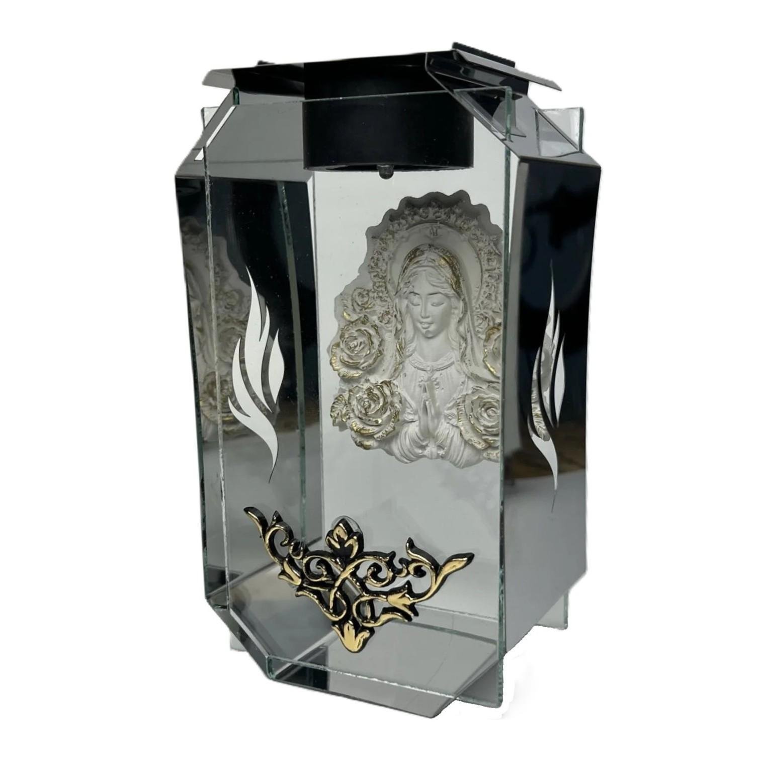 Лампадка на солнечной батарее с изображением Богородицы на кладбище с LED стекло и нержавеющая сталь.