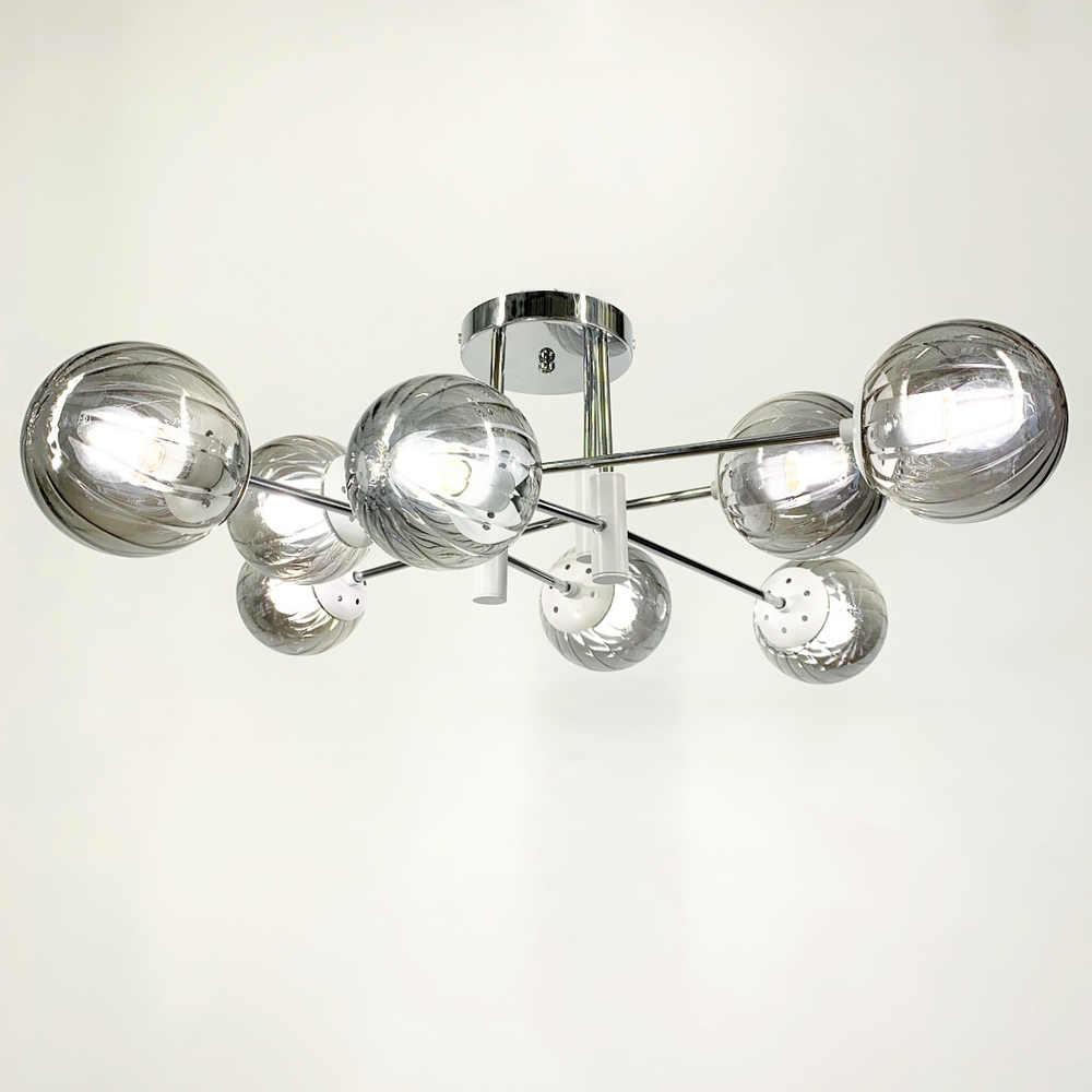 Люстра стельова Light House LF-17376/8 CR/WT/GR плафон графітовий Хром/Білий