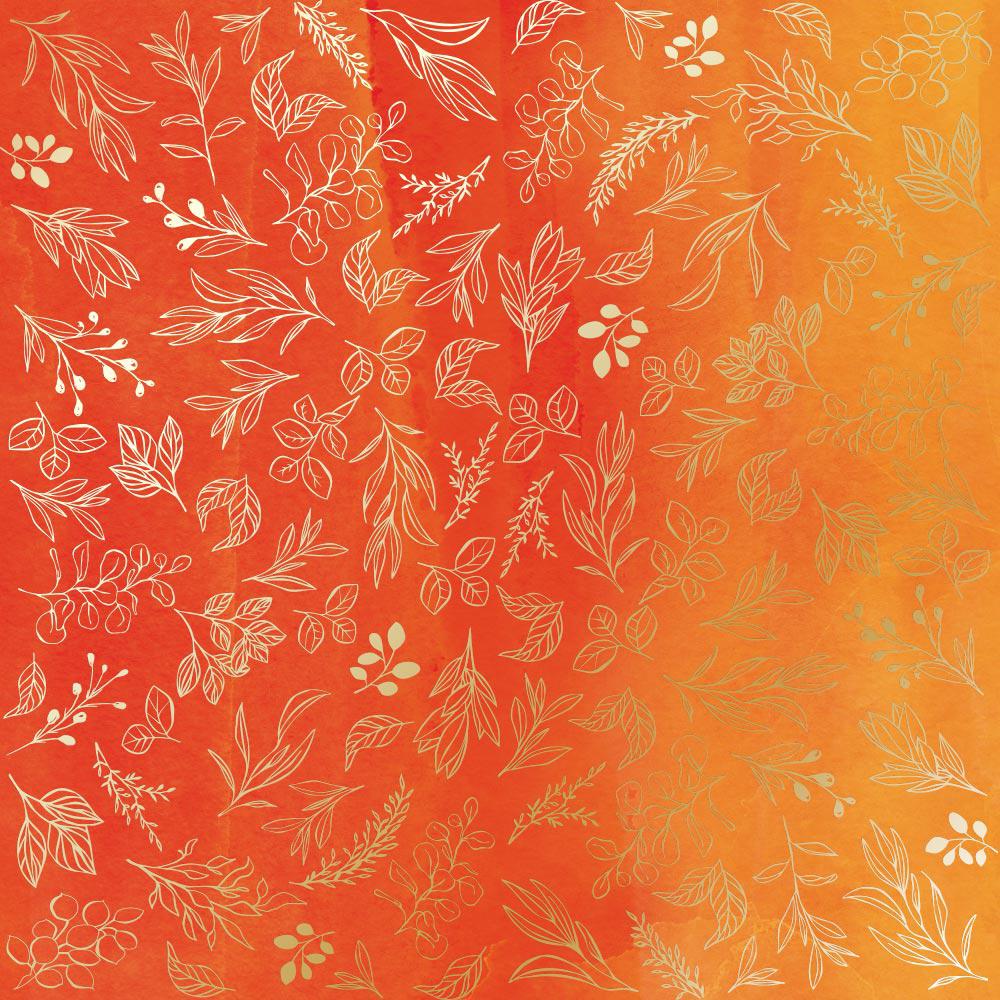 Лист бумаги односторонний Golden Branches с фольгированием 30,5х30,5 см Yellow/Orange/Aquarelle