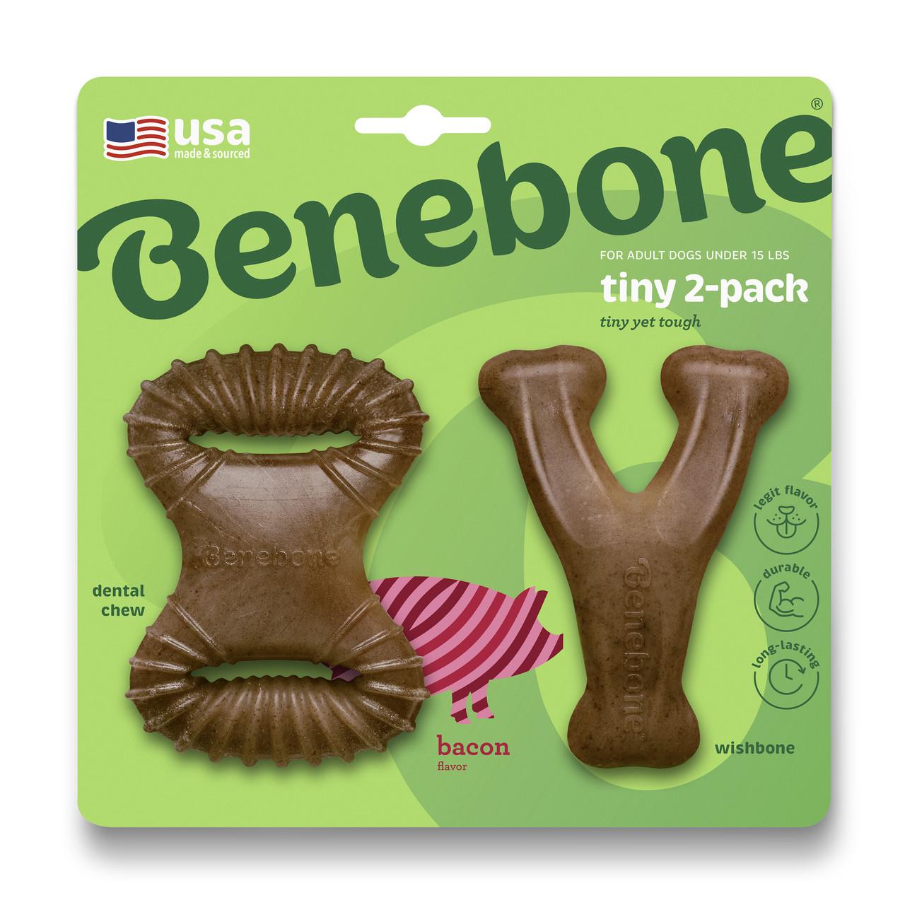 Набор игрушек для собак Benebone Tiny 2-Pack Дентал кость/Рычаг со вкусом бекона до 7 кг (645400)