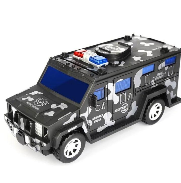 Электронная детская копилка-сейф джип Military car + Pop it Черный