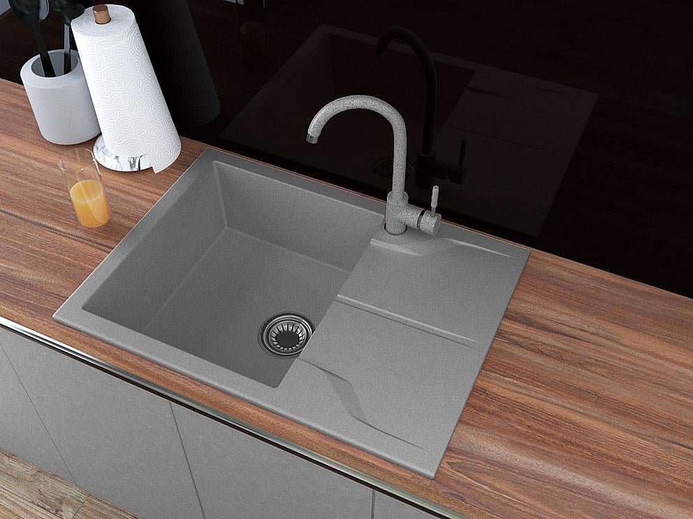 Мойка для кухни Stella Adamanta Compact гранитная с краном Серый (594) - фото 2