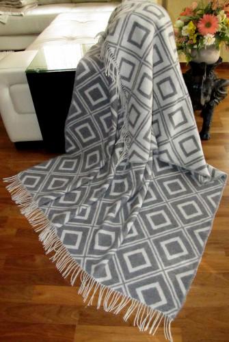 Плед жаккардовый Vladi Рим шерстяной 140х200 см Белый/Серый (1186952400)