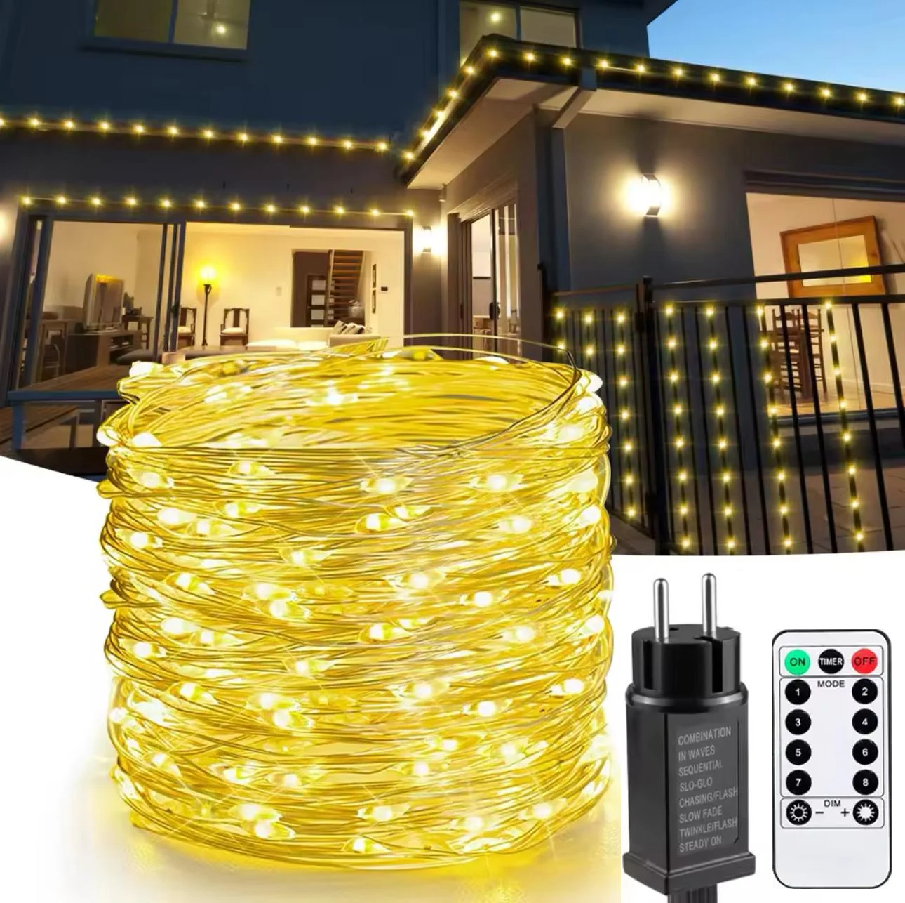 Гирлянда светодиодная нить Роса 200 м 2000 Led от сети на прозрачной проволоке с пультом ДУ Теплый белый - фото 6 Гирлянда светодиодная нить Роса 200 м 2000 Led от сети на прозрачной проволоке с пультом ДУ Теплый белый - фото 6