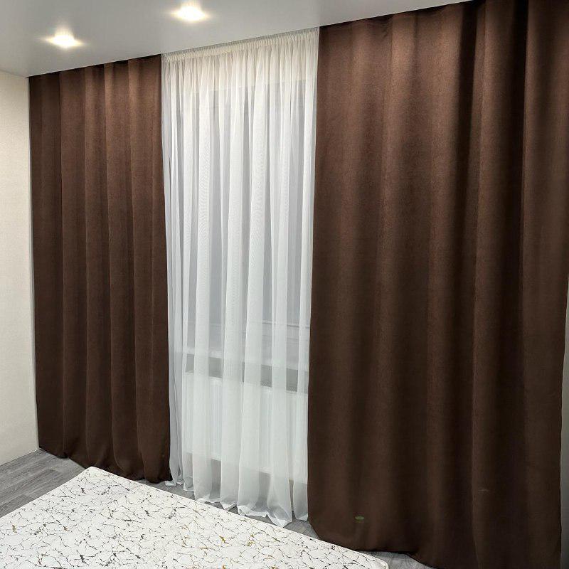 Комплект штор микровелюр 2 шт. 1,5х2,7 м готовые на шторной тесьме 6 см Коричневый (petek-V13) - фото 5 Комплект штор микровелюр 2 шт. 1,5х2,7 м готовые на шторной тесьме 6 см Коричневый (petek-V13) - фото 5