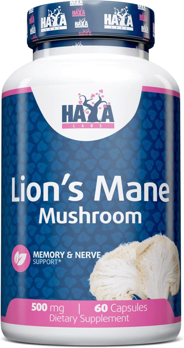 Комплекс Гриб Ежовик гребенчатый Львиная грива Haya Labs Lions Mane Mushroom 500 мг 60 капсул