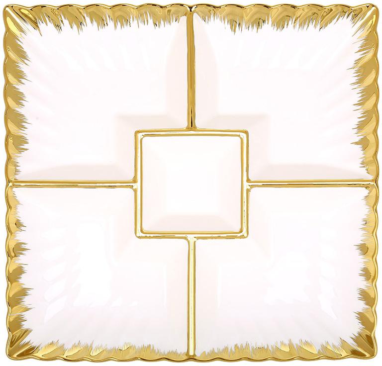Блюдо фарфоровое Gold Luxury Star 5-ти секционное 32х32 см Золотой - фото 1