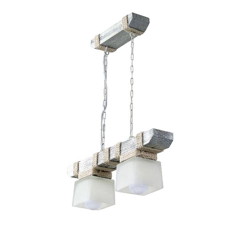 Люстра подвесная деревянная Light House SRS-16185/2 на две лампы Белое серебро