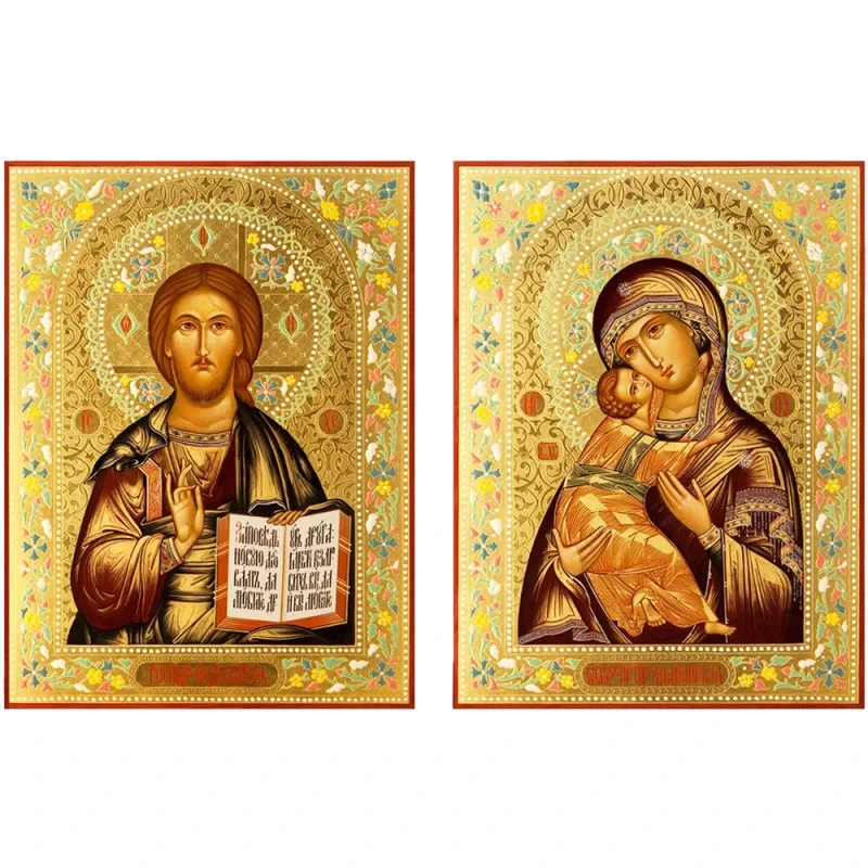 Вінчальна пара Богородиця Володимирська та Спаситель на дереві (Н-10212508)
