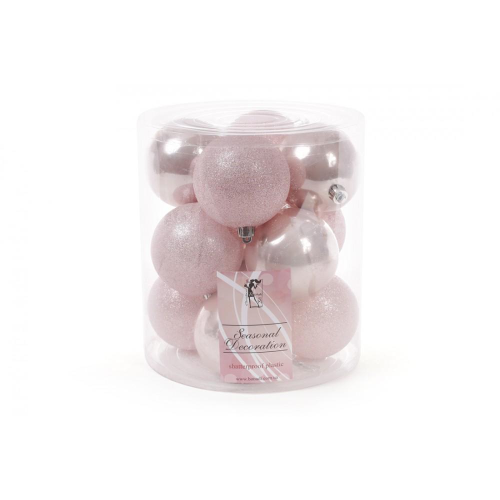 Набор елочных шаров 8 см 12 шт. Розовый (147-222)