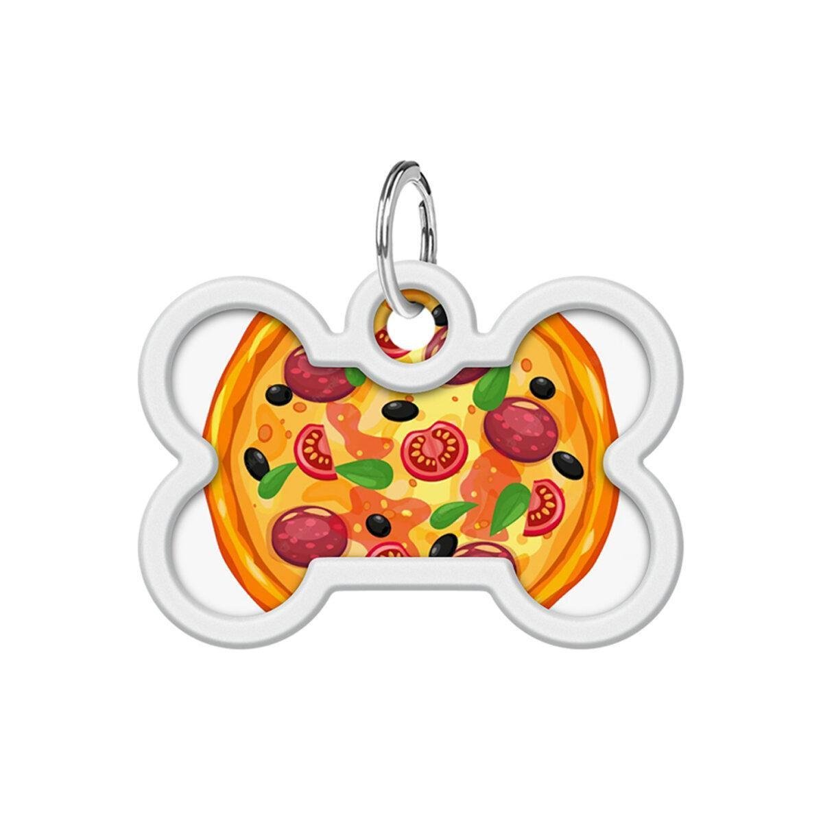 Адресник металлический для собак и кошек Waudog Smart ID Пицца с QR паспортом кость 40х28 мм (231-4038 Col)