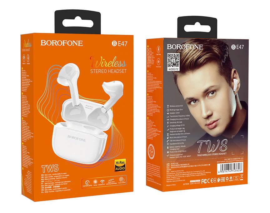 Наушники беспроводные вкладыши Borofone BE47 TWS Bluetooth в кейсе Белый - фото 5