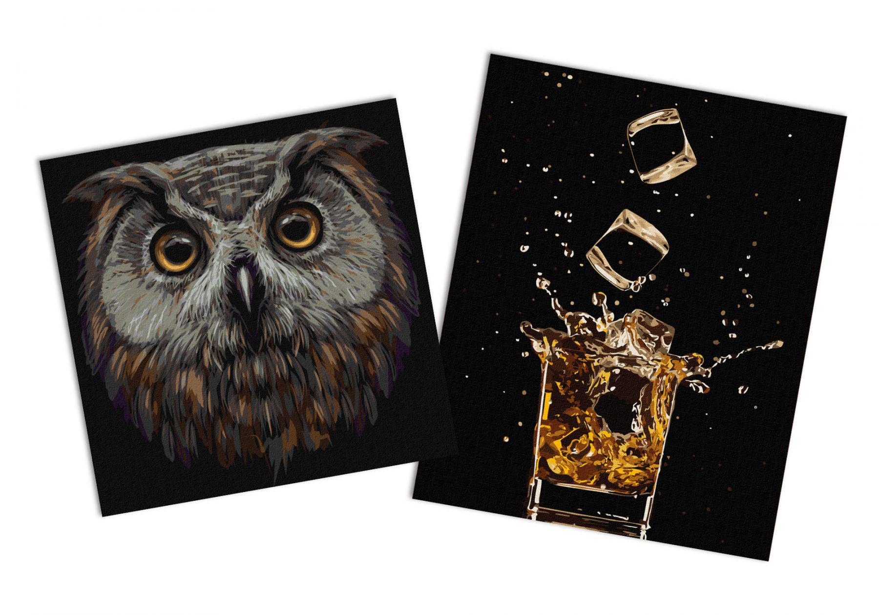 Набор картин по номерам Идейка 2в1 Крепкий вкус 40x50 см KHO5635 и Птица мудрости 40x40 см KHO4388 (CKHO8173)