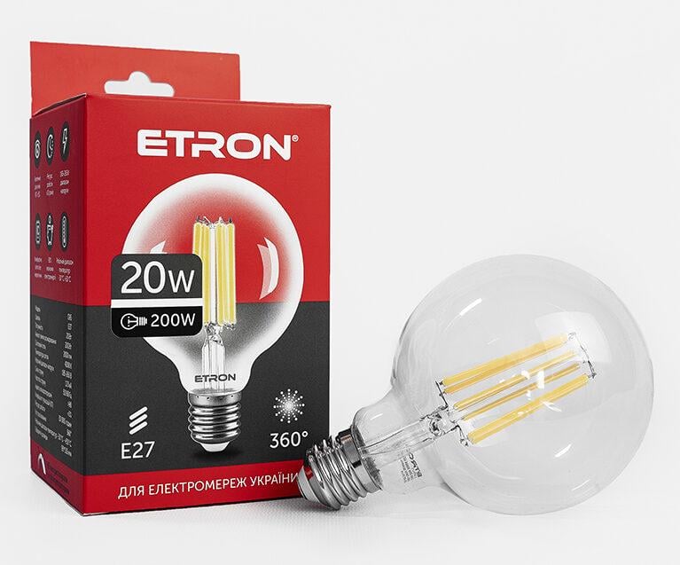 Світлодіодна лампа філаментна ETRON Filament G95 E27 4200K 20W Прозорий (1-EFP-172) - фото 1