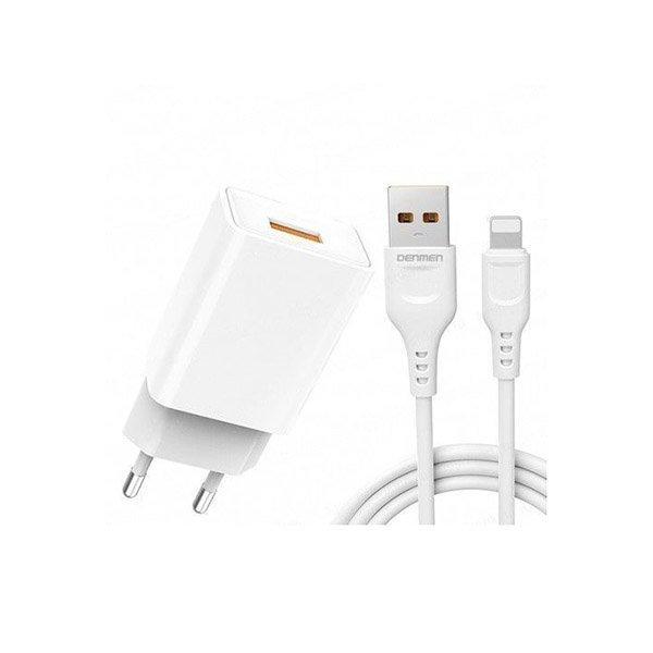 Зарядное устройство сетевое Denmen DC01L 1USB 2.4A кабель Lightning 1 м Белый (209-00119)
