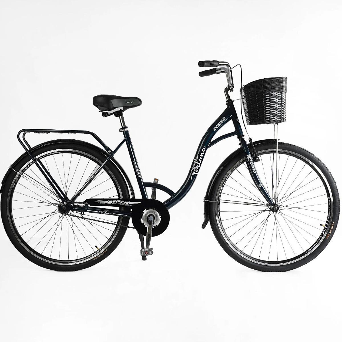 Велосипед Corso Fortuna с корзиной и багажником рама 20«/28» Темно-зеленый (685391167)