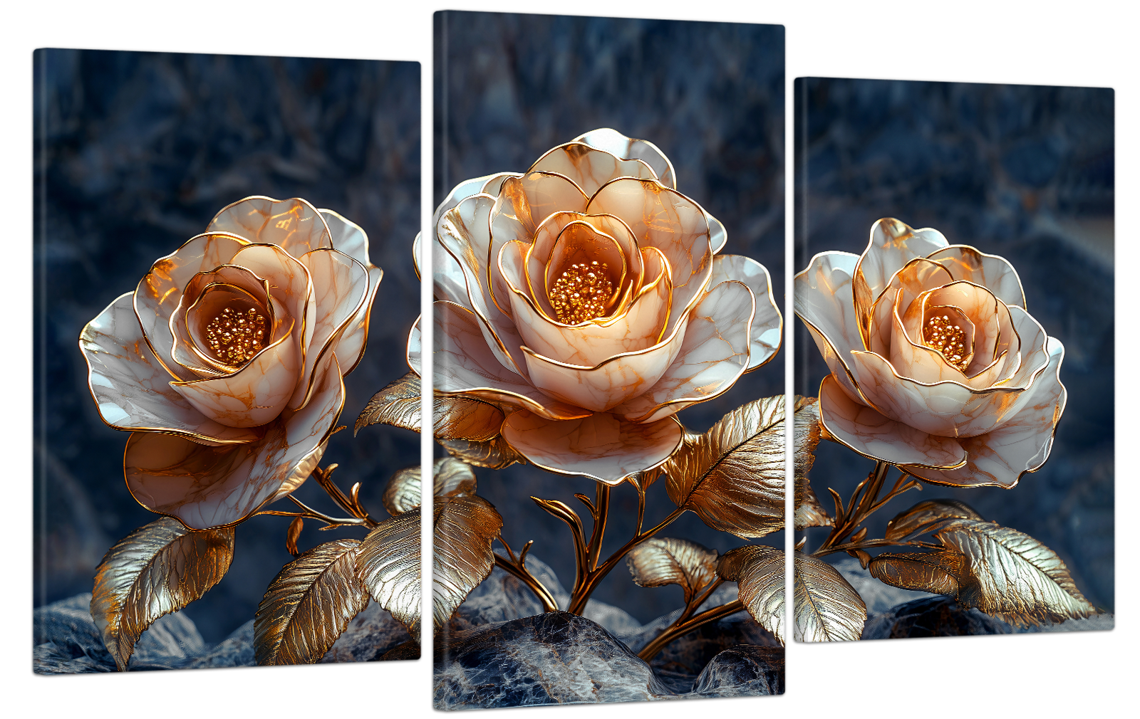 Картина на холсте МАКО роскошные розы в золоте 53x100 см (MK30518)