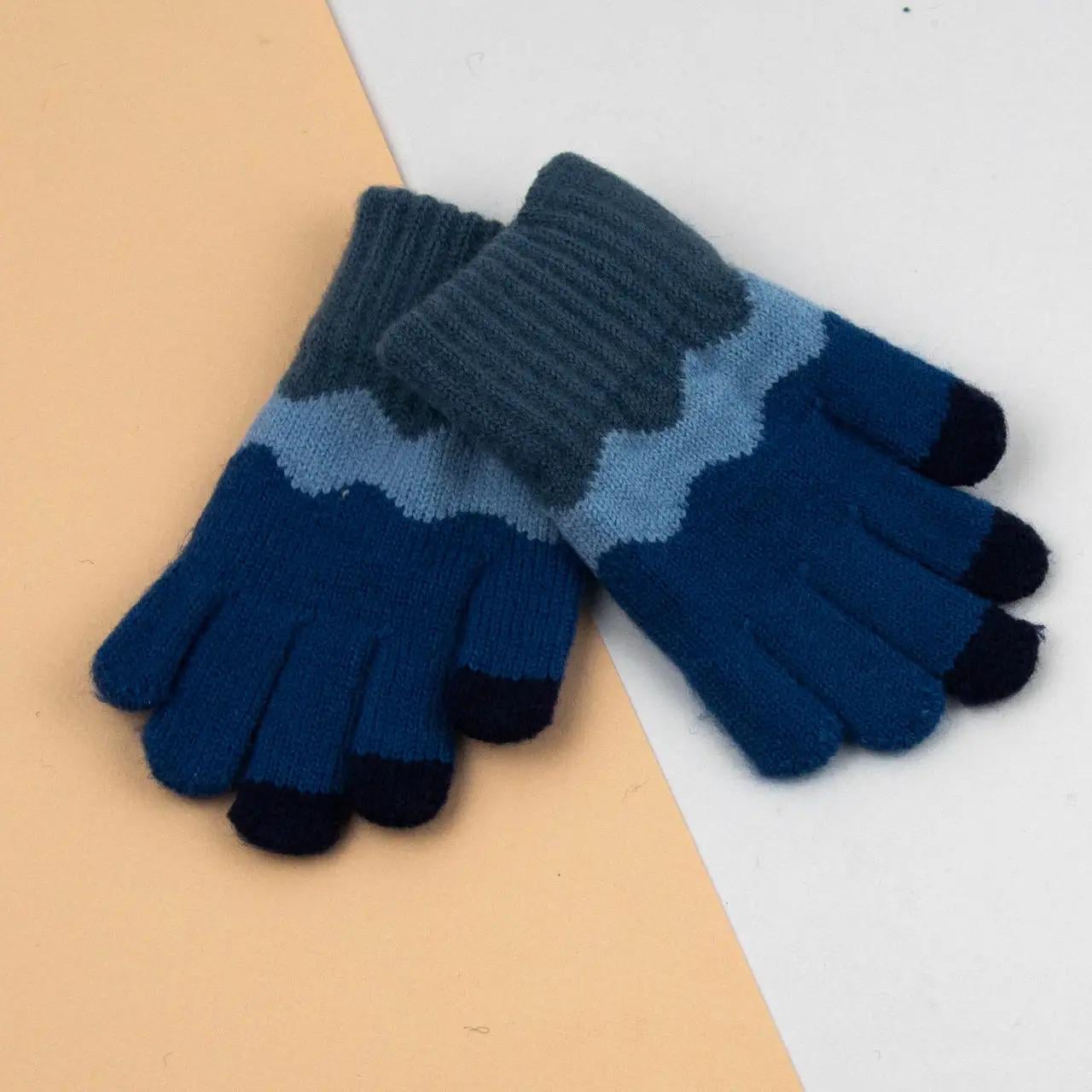 Детские перчатки для мальчиков 5-7 лет размер 16 Темно-синий (24-8-002)