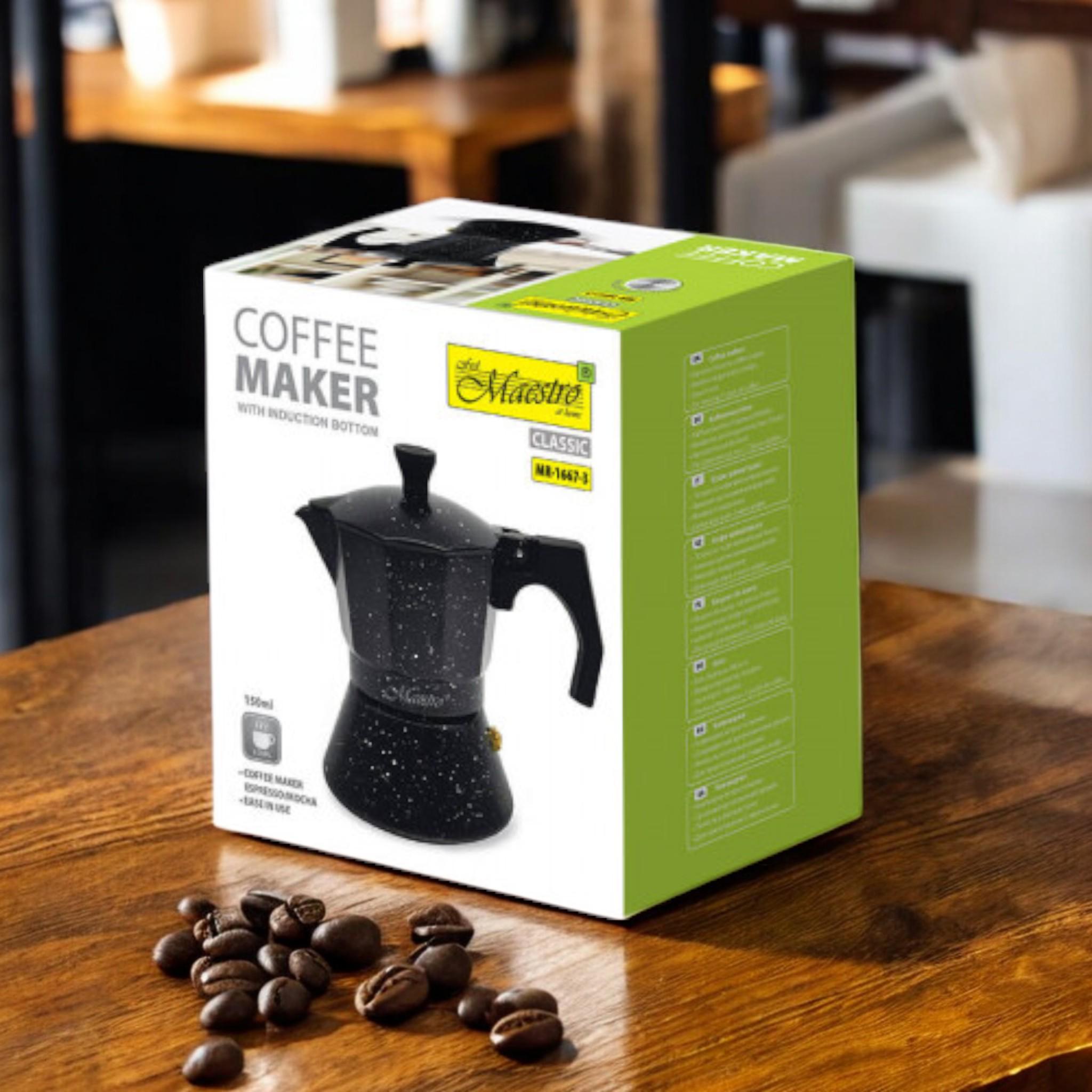 Кофеварка гейзерная Espresso Moka Maestro MR-1667-3 на 3 чашек индукционное дно 150 мл Black (G_MR1667/3Black) - фото 6 Кофеварка гейзерная Espresso Moka Maestro MR-1667-3 на 3 чашек индукционное дно 150 мл Black (G_MR1667/3Black) - фото 6