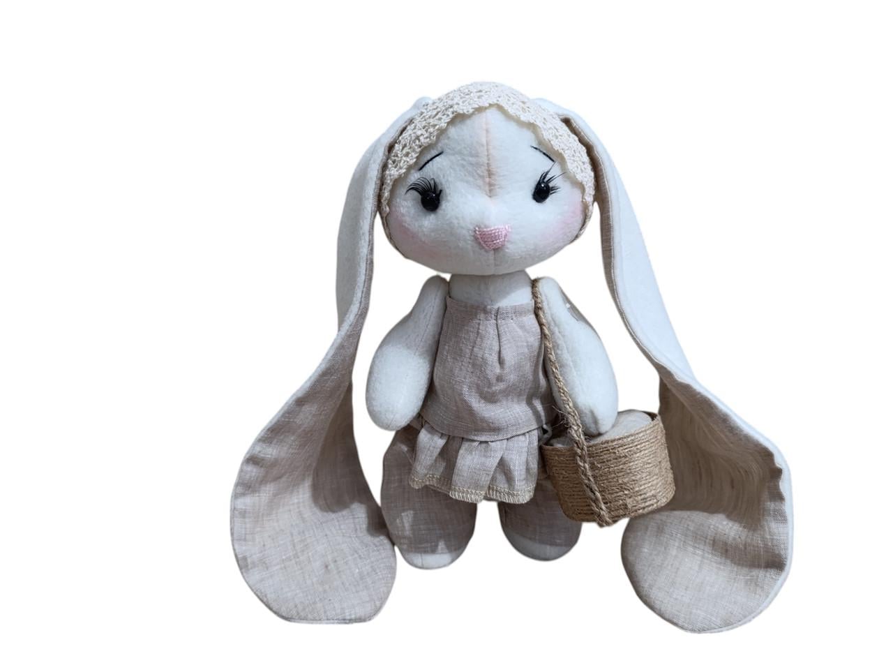 Мягкая игрушка Зайка девочка льняная с корзинкой 27 см (2619777309)