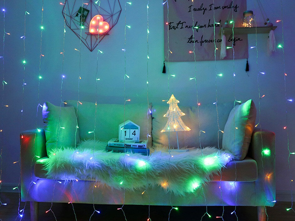 Светодиодная гирлянда Штора 3x3 м 320 LED с переходником Цветная