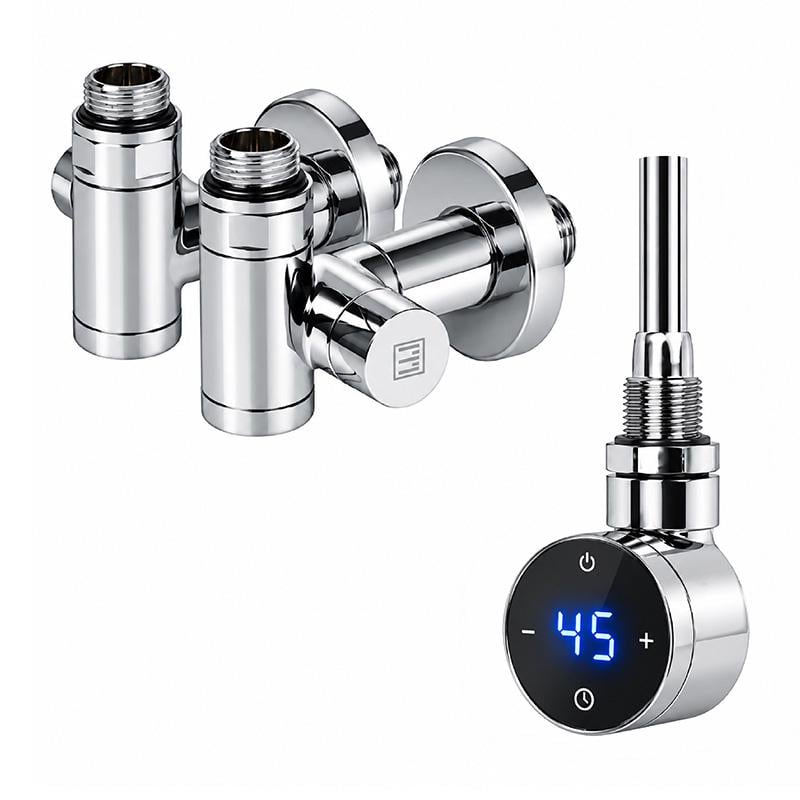 ТЭН для полотенцесушителя Onlyheat Argent Chrome 0,6 кВт и краны под ТЭН Ideale Senso Хром (68870)