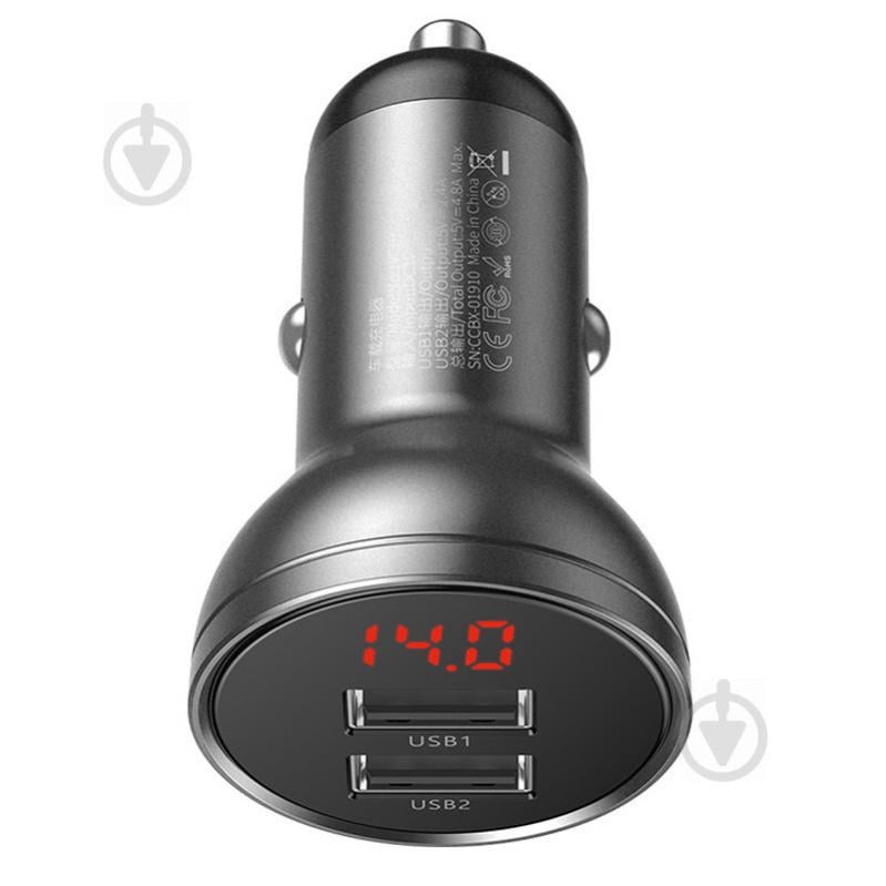 АЗУ Baseus Digital Display Dual USB 4.8A Car Charger 24W (tarnish) 937441