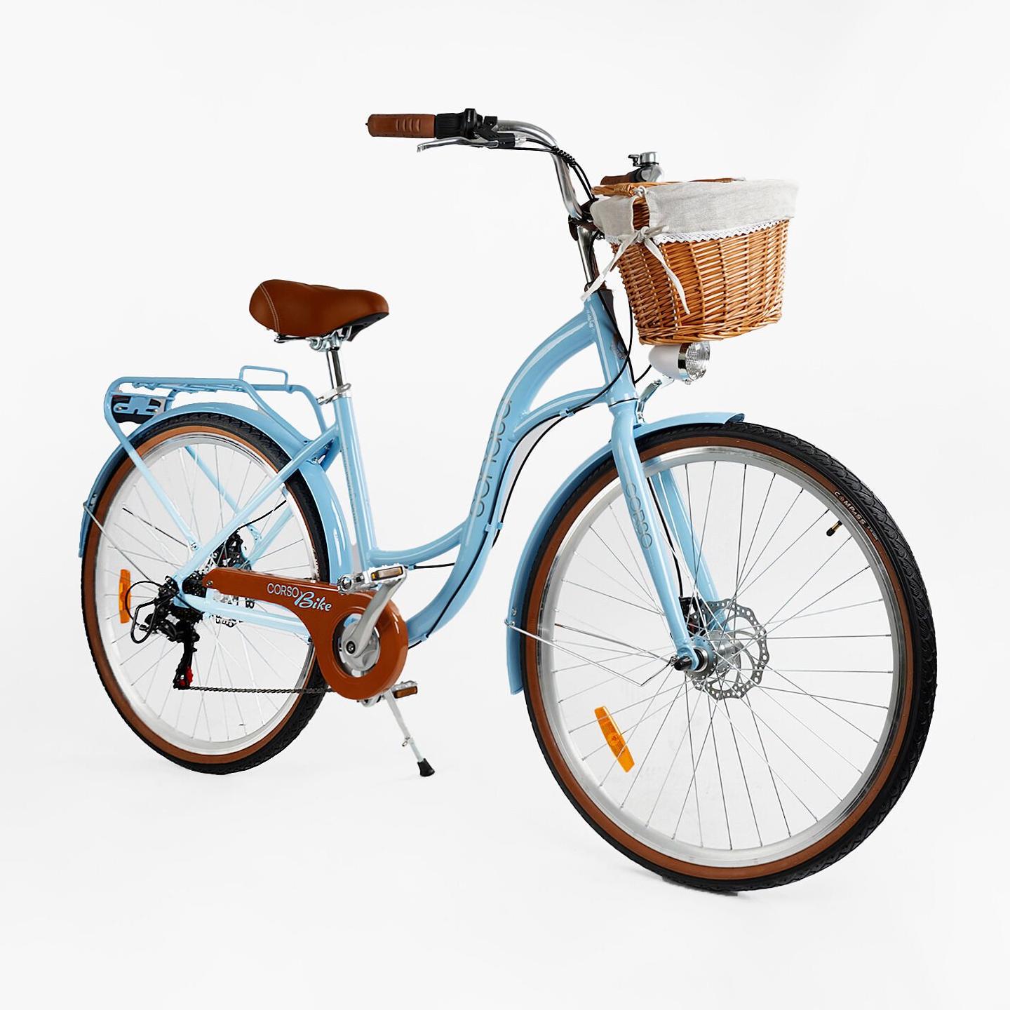 Велосипед міський 28 дюймів Corso Sonata з кошиком та багажником рама 18" Блакитний - фото 2 Велосипед міський 28 дюймів Corso Sonata з кошиком та багажником рама 18" Блакитний - фото 2