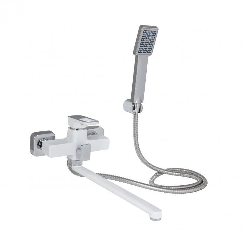 Смеситель для ванны Lidz Wawel 005 с поворотным изливом c душевым гарнитуром LDWAW005WHI45399 White