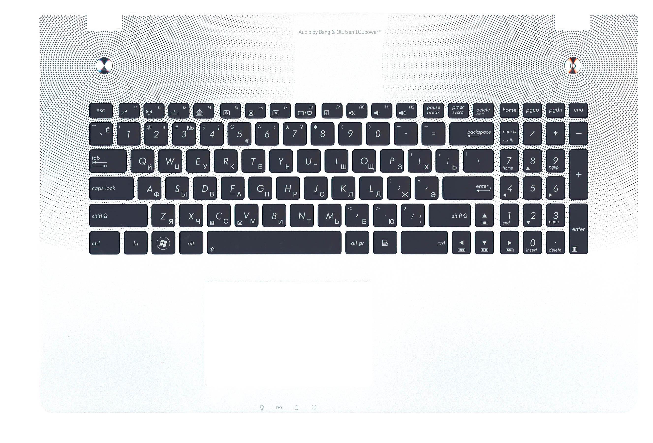 Клавиатура для ноутбука Asus N76V Black с подсветкой Light Silver TopCase Клавиатура для ноутбука Asus N76V Black с подсветкой Light Silver TopCase