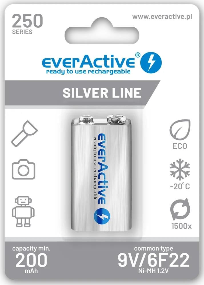 Аккумулятор EverActive EVHRL22-250 6LR61 Крона 8,4V 250 mAh LSD Ni-MH (25993644)