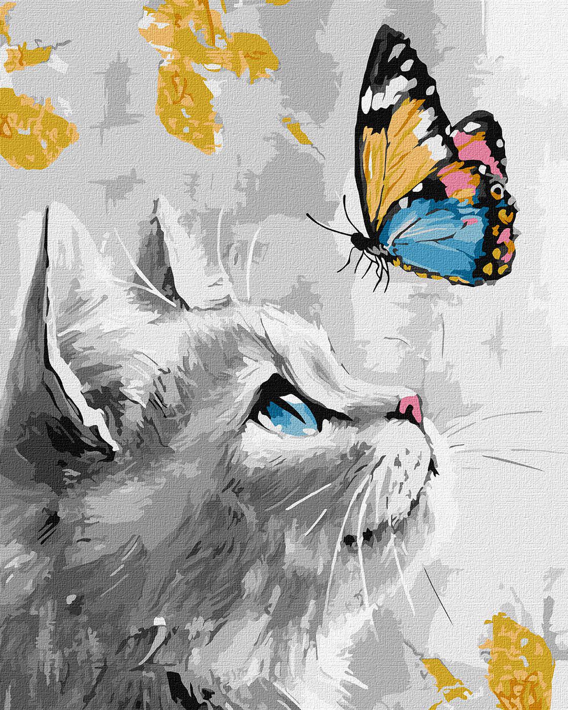 Набір для розпису по номерах Ideyka Мрійливе кошеня КНО6680 з фарбами металік extra 40x50 см (MTT-199506)