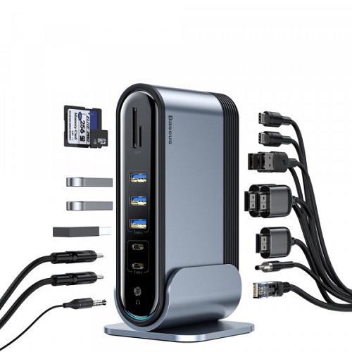 Док-станция USB3.2 Type-C BASEUS CAHUB-DG0G 3xHDMI/2xUSB-C/5xUSB/RJ45/SD/TRRS 3.5/PD 100W - фото 4