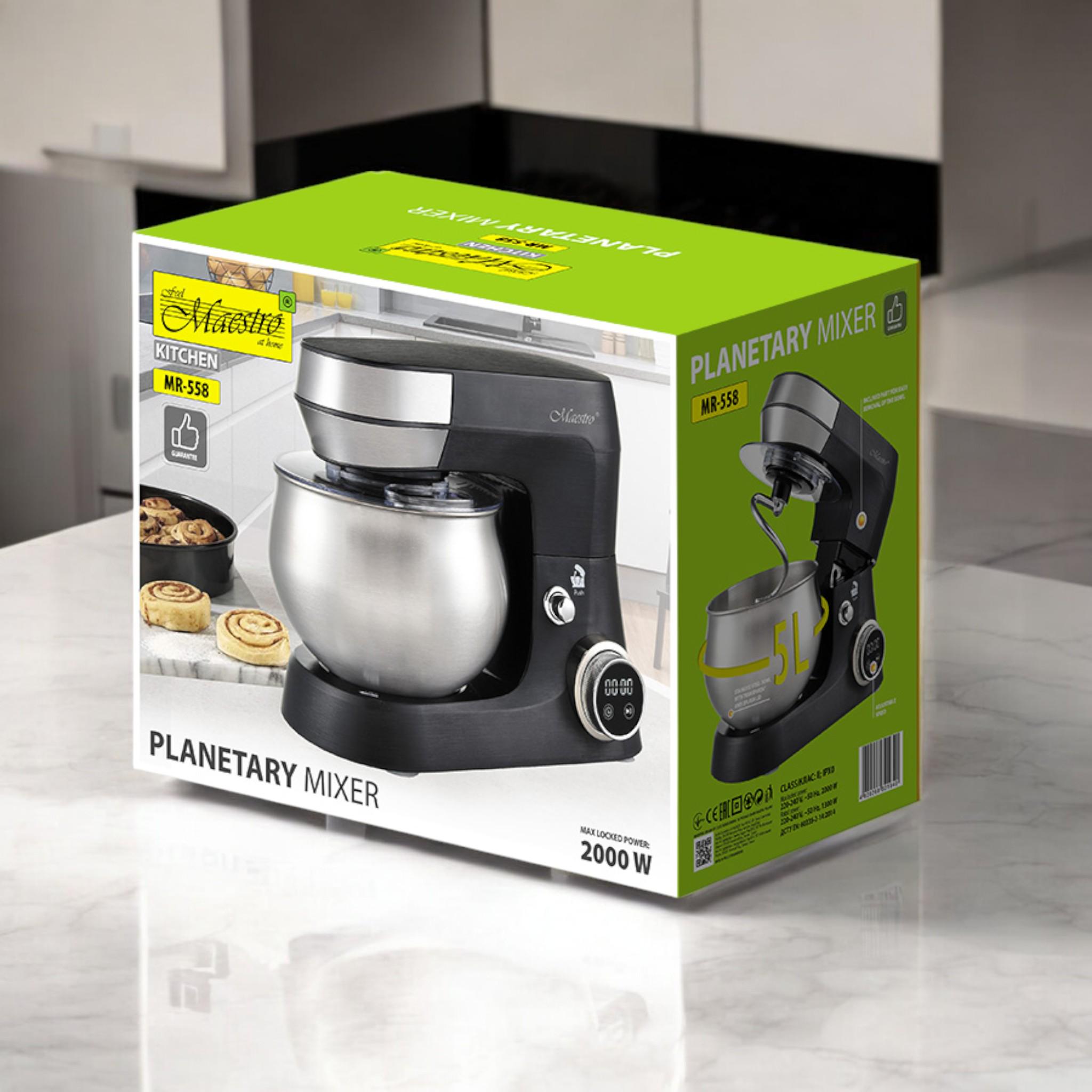Міксер планетарний з чашею та LED-дисплеєм Maestro MR-558 2000 Вт 12 швидкостей Black (M_MR558Black) - фото 5