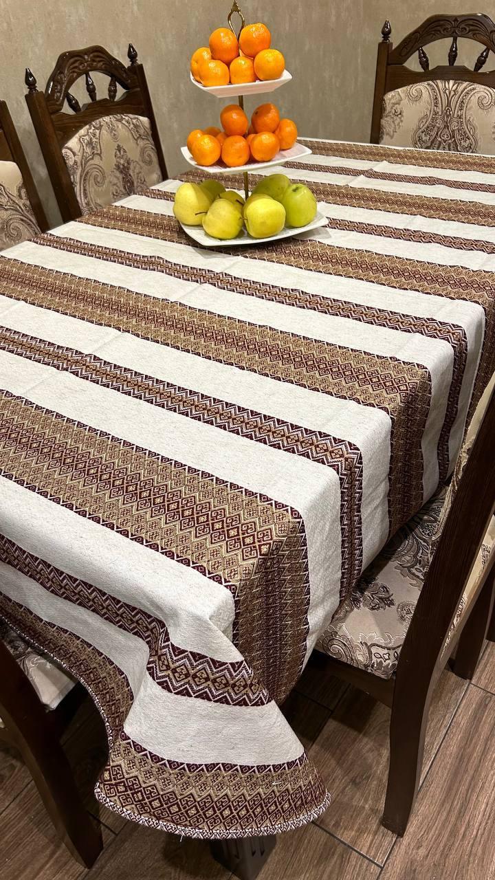 Скатерть для кухонного стола 120x150 см Белый с коричневым (П4К-skatert-dom-003)
