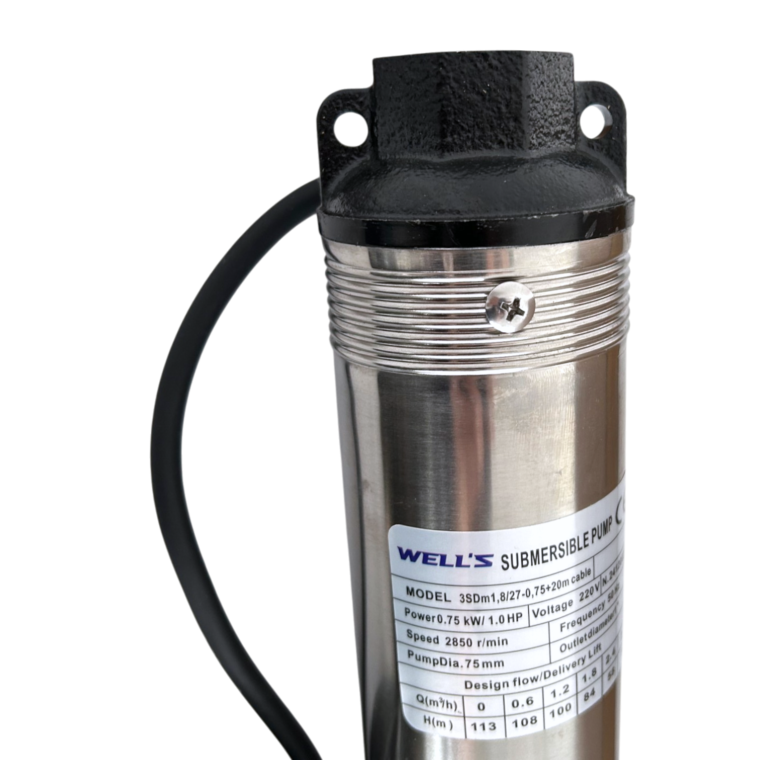 Насос занурювальний для свердловини WELL`S 3SDm1,8/27 0,75 кВт H=114 м Q=45 л/хв - фото 5