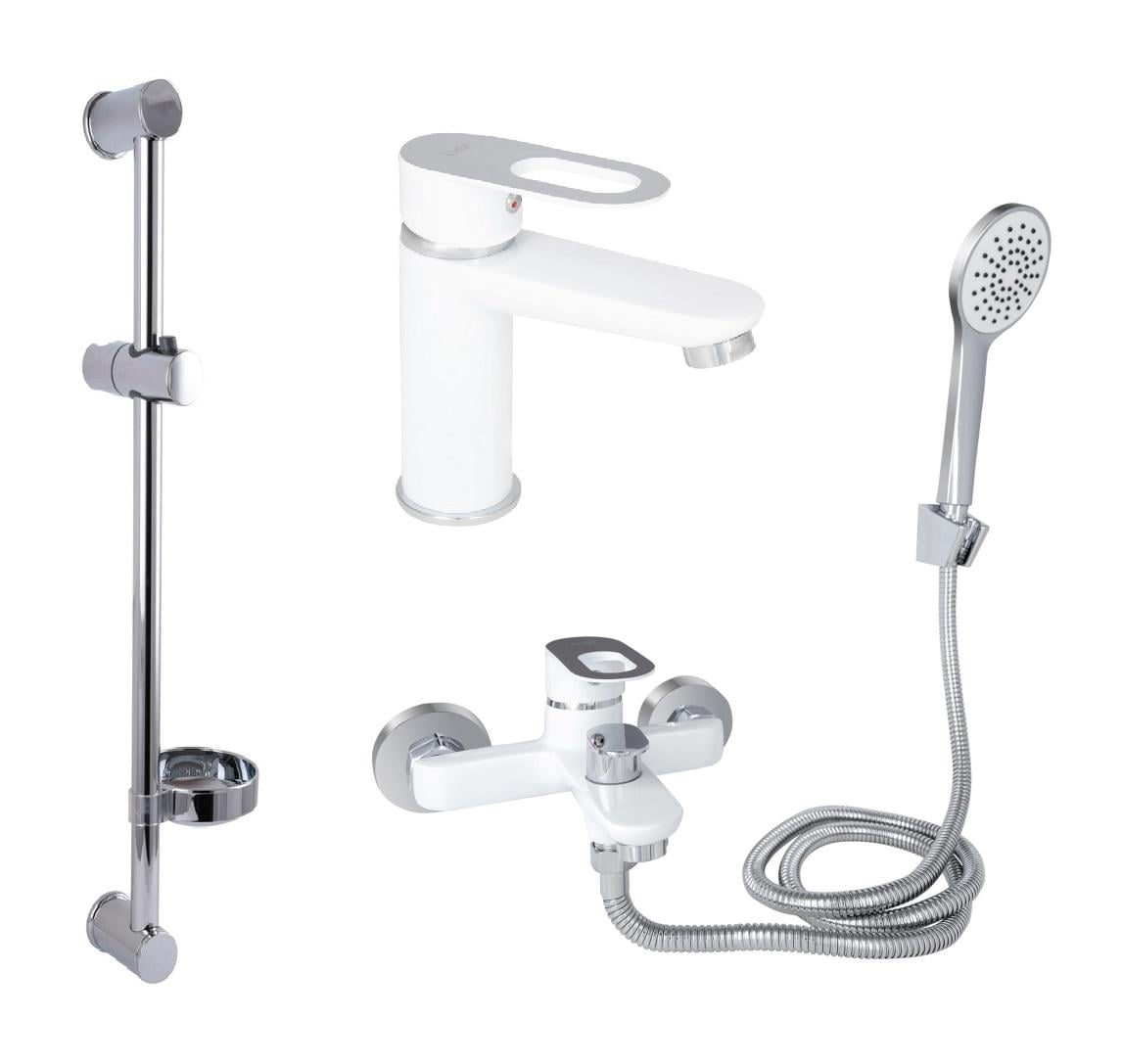 Комплект смесителей Lidz Latwa для ванной 3в1 умывальник/ванная/душевая стойка с ручным душем Белый (SL111D/45424)