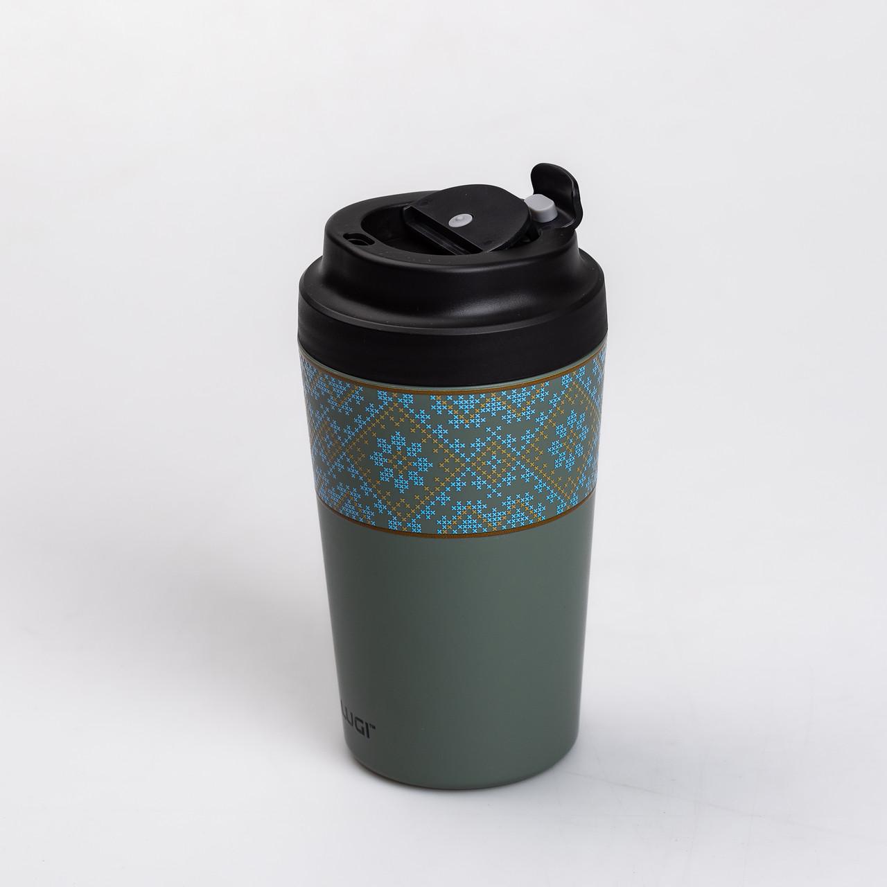 Термокружка Вишиванка з кришкою на защіпці 380 мл Сіро-зелений (HP-14-50GR) - фото 2 Термокружка Вишиванка з кришкою на защіпці 380 мл Сіро-зелений (HP-14-50GR) - фото 2