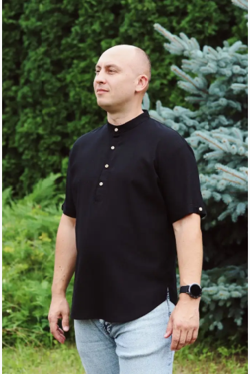 Рубашка мужская льняная L Черный (0001860-L) - фото 2 Рубашка мужская льняная L Черный (0001860-L) - фото 2