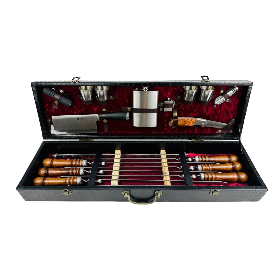 Набор шампуров в кожаном кейсе VIP 6 (21-10-KS-7306)