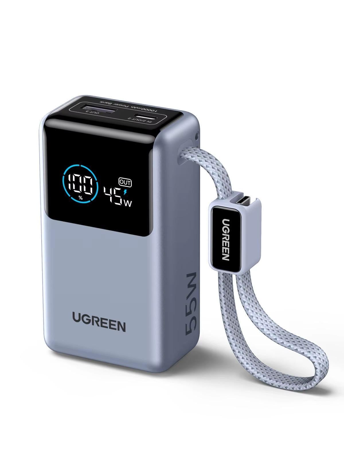 Повербанк UGREEN PB727 55W 10000 mAh со встроенным USB-C/PD кабелем для iPhone Air/Galaxy S26 Ultra Grey (75701)