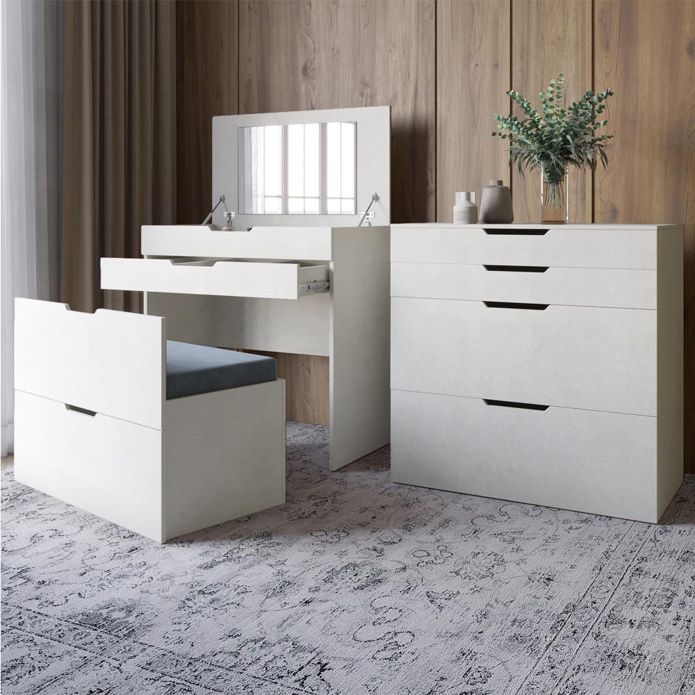 Комод-трюмо Lion Азия с зеркалом нишей под сиденьем и ящиком Бетон style (Lion-041664) Комод-трюмо Lion Азия с зеркалом нишей под сиденьем и ящиком Бетон style (Lion-041664)