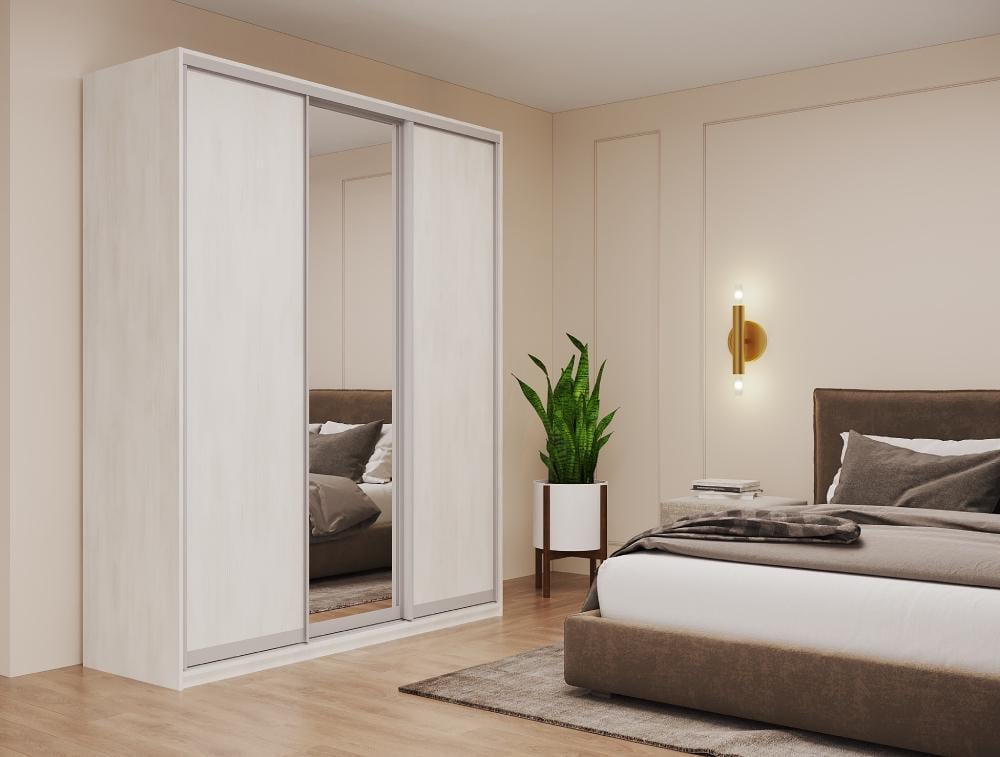 Шкаф-купе трехдверный Doros Сити Лайт 180х60х225 см Белое дерево/1 Зеркало (DRS-011070)