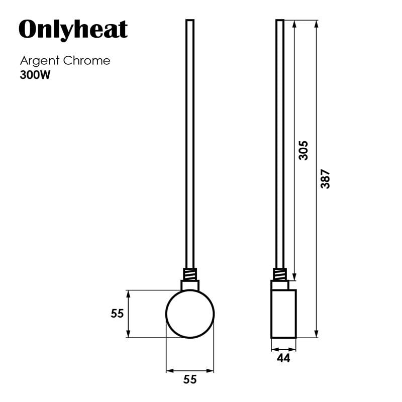 ТЭН для полотенцесушителя OnlyHeat электронное управление + тройник 300W Argent Chrome - фото 2