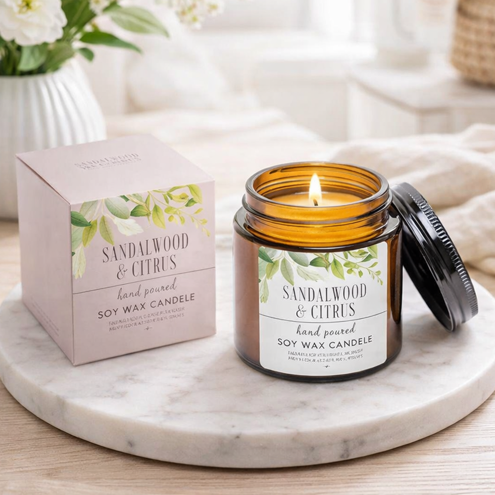 Аромасвеча в стеклянной банке с крышкой Сандал и цитрус 200 г 8,5x8 см (37-санд-118538)